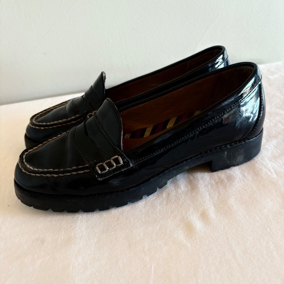Sperry Top Sider Black Patent Leather Penny Loafer Chunky Lug Sole SZ 6 - Picture 7 of 12